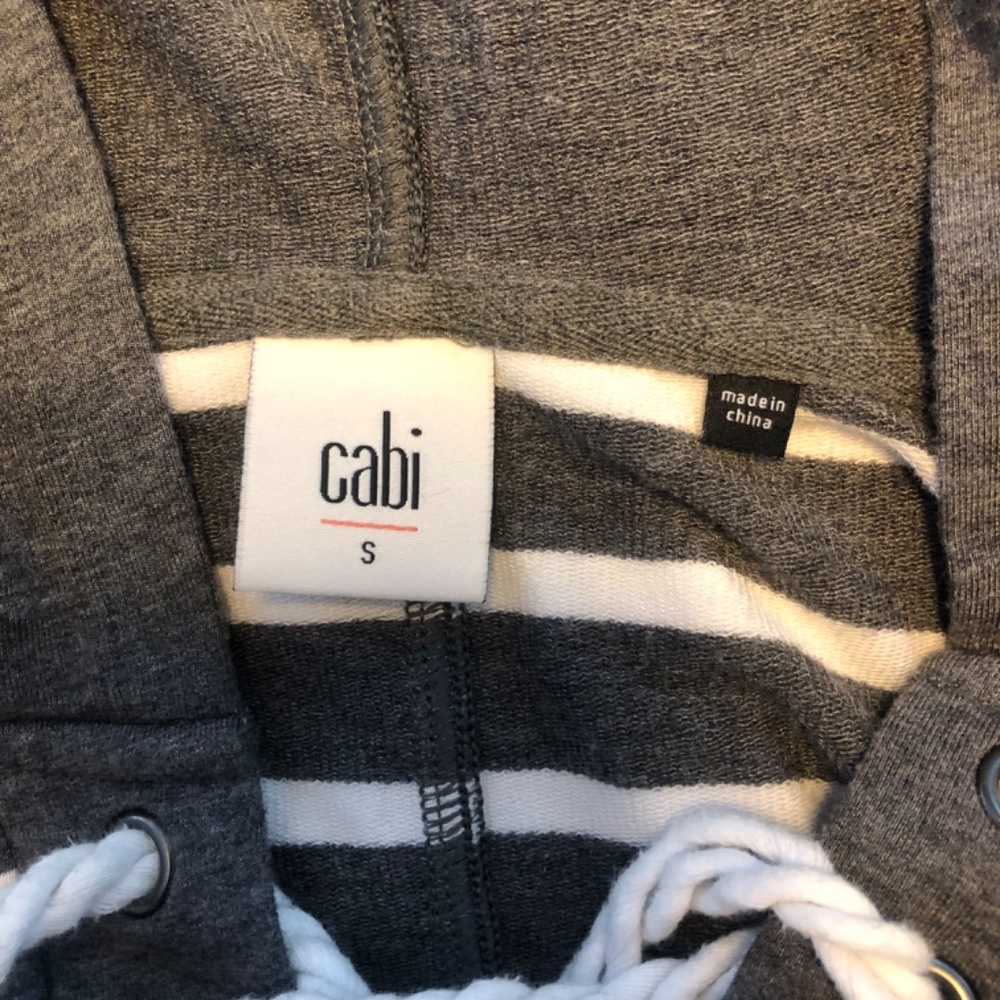CAbi Windward Hoodie Top Striped Lace Up in Gray White 5324 - Picture 6 of 9